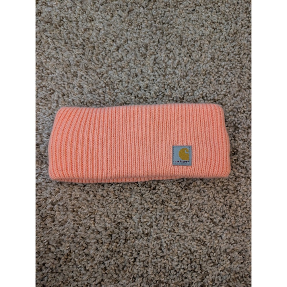 Carhartt Women Peach Coral Ribbed Knit Headband Ear Warmer Logo Patch